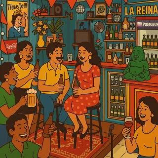 ¡La Reina está abierta, amores! Caigan pues, que aquí se habla sabroso, se ríe rico y se pasa bueno. La casa está servida para la gente popular.